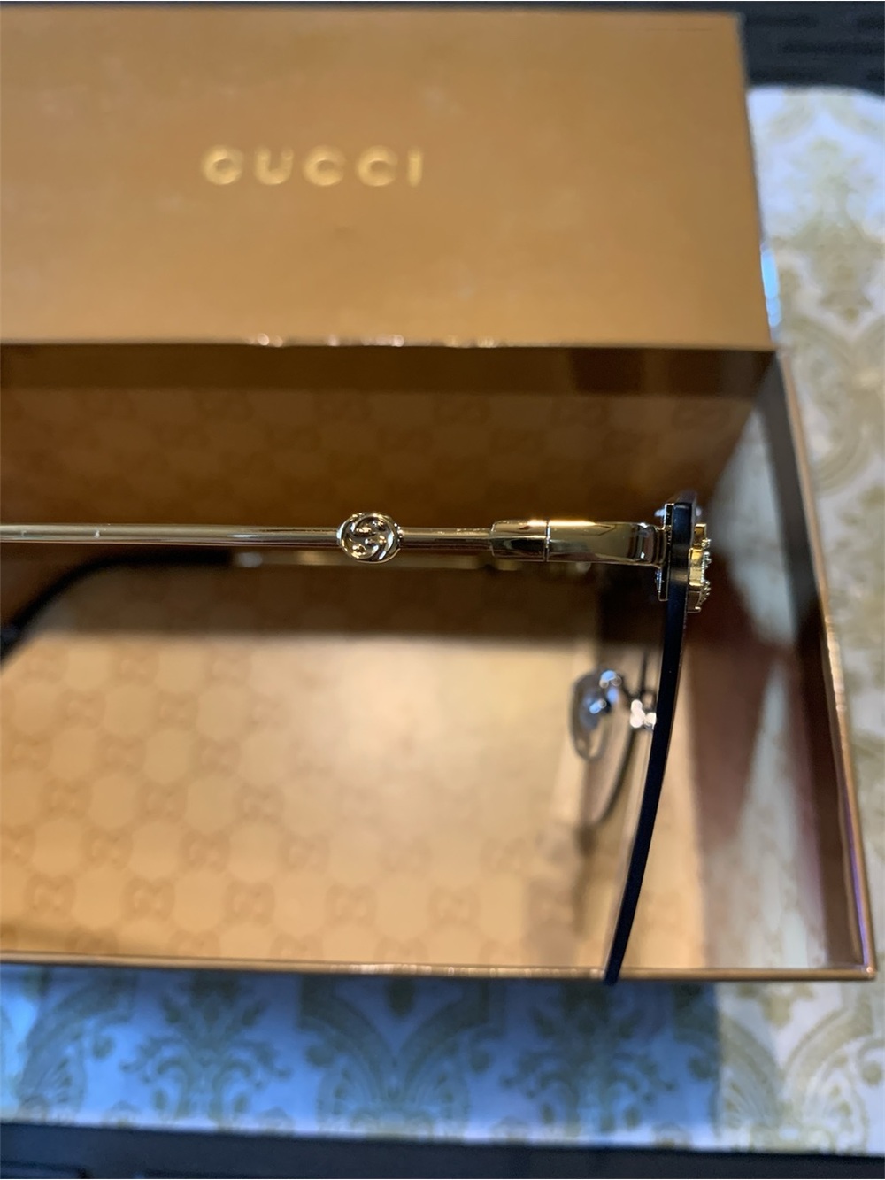 Gucci Women's Dark Purple Shield Sunglasses with Gold Bee Detail - Picture 12 of 12
